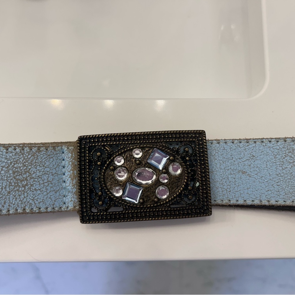 Buffalo David Bitton Light Blue Belt with Embellished Buckle, XL